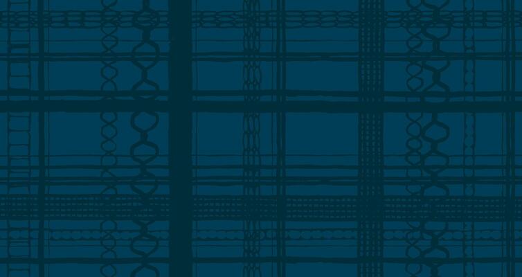 Hand drawn brush lines abstract distressed plaid pattern in monochromatic blue, Japanese and ethnic handcrafted intersecting woven stripes grid background, simple graphic for textile, carpet
