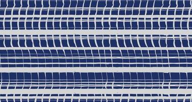 Hand drawn distorted brush lines abstract distressed plaid pattern in white and blue, Japanese and ethnic handcrafted intersecting stripes grid background, simple modern graphic for textile, carpet vector