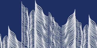 Hand drawn organic wavy brush lines abstract flowing water, Japanese zen pattern motif in blue and white, serene topographical effect graphic for textile, carpet and design vector