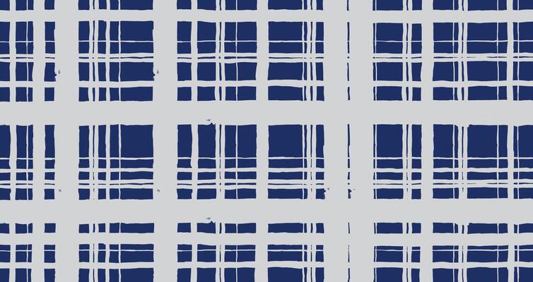 Hand drawn brush lines abstract distressed plaid pattern in gray and blue, Japanese and ethnic handcrafted intersecting stripes grid background, simple modern graphic for textile, carpet