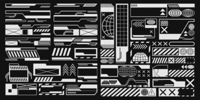 Digital futuristic elements set, Technology sign design bundle, Streetwear element collection, Brutalism electronic and data concept graphic packs vector