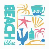 Beach vibes Colorful summer beach poster, Summer paradise t-shirt design, Aesthetic bohemian summer graphic, Vintage boho summer beach design vector
