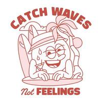 Cartoon character promoting beach vibes vector