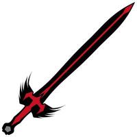 A stylized sword with a black blade and red accents is presented against a clean transparent background, creating a bold, isolated graphic element ideal for fantasy game design. vector