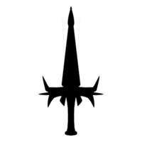 Black silhouette of a medieval-style sword featuring a sharp, pointed blade is isolated on transparent, creating a stark and dramatic look for fantasy or historical themes. vector
