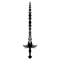 Detailed black sword silhouette features flame-like embellishments, creating a dramatic and mystical feeling against a clean transparent background, suitable for fantasy or artistic themes. vector