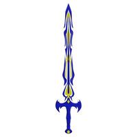 An ornate sword, colored in blue and yellow, is centered on a clean transparent background, providing a fantasy and decorative vibe suitable for gaming concepts. vector