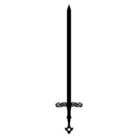 A striking black sword silhouette is centrally positioned on a clean transparent background, featuring an elaborately designed hilt, suggesting historical or fantasy themes ideal for gaming vector