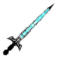 An ornate fantasy sword with a black hilt and cyan blade glows against a stark transparent background, creating a dramatic, graphic illustration ideal for fantasy-themed designs. vector