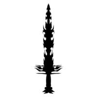 Silhouette of ornate sword stands out in strong black against a clean transparent backdrop, offering dramatic, fantasy-themed aesthetic suitable for gaming or graphic design projects. vector