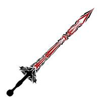 Intricate sword with black handle and red blade design depicted against a stark transparent background conveys a strong sense of fantasy and adventure ideal for gaming content. vector
