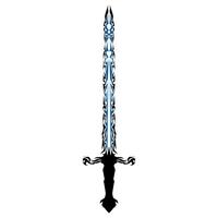 Elaborate sword with swirling black hilt and striking blue blade design is isolated against a transparent background, creating a bold, decorative image for fantasy-themed projects. vector