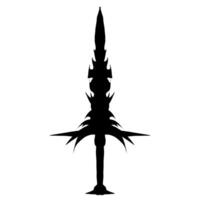 Stylized black sword stands against a stark transparent background creating a strong, simple silhouette suitable for fantasy graphics, gaming assets, or design elements. vector