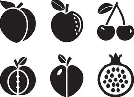 Minimalist Silhouette Set Featuring Peach, Plum, Cherries, Apricot, Nectarine, Pomegranate vector
