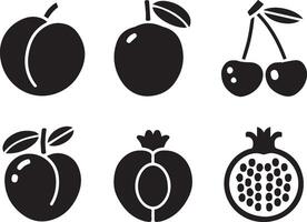 Black Fruit Icons Set with Classic Seeded and Stone Fruits vector