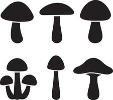 A set of mushroom icons in flat silhouette style vector