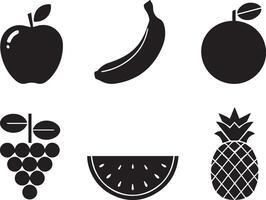Simple Black Set of Iconic and Recognizable Fresh Fruits vector