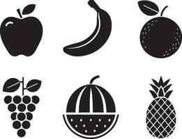 Flat Silhouette Fruit icon Collection with Classic and Tropical Fruit Icons vector