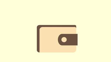 Wallet icon animation. Brown wallet with green paper money, coins, and cards. Wallet with money dollar bank note. Looping animation 4k with white background video