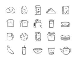 Breakfast Icon Collection With Cute Cartoon Style, Doodle Breakfast Food Element Set vector