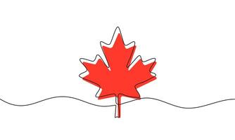 Continuous line drawing of Maple leaf icon on white background. vector