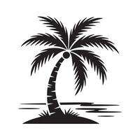 Monochrome Silhouette of a Palm Tree on an Island Surrounded by Water Featuring Lush Fronds and Distinct Trunk Pattern vector