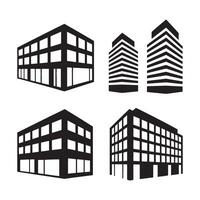 Architectural Building Silhouettes Showcase Urban Structures in Black and White Minimalist Design with Clean Modern Lines and Geometric Forms vector