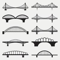 Collection of Bridge Silhouettes Diverse Architectural Styles and Designs Depicted in Simple Graphic Form Illustrating Engineering and Urban Landscape vector