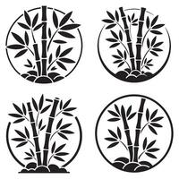 Four Black and White Bamboo Designs in Circular Frames Depicting Natural Simplicity and Asian Inspired Elegance vector