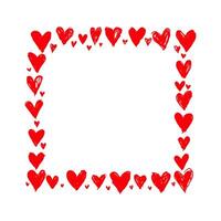 Hand-drawn red hearts forming a square border on a clean white background, creating a romantic and playful frame concept for love themes vector