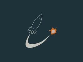 a rocket launching with a curved trajectory and an explosion or impact graphic vector