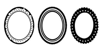 Set of three elegant hand-drawn oval frames in black outline. Ideal for labels, logos, cards, packaging, and vintage design vector