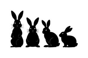 Silhouettes of four rabbits in various poses, illustrated in black on a clean white background, representing simplicity and nature vector