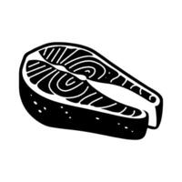Salmon steak illustration in bold hand-drawn black and white style on white background, representing seafood or culinary themes vector