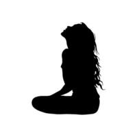 Silhouette of a woman in a seated yoga pose with head tilted back, on a white background. Represents relaxation, meditation, and mindfulness vector