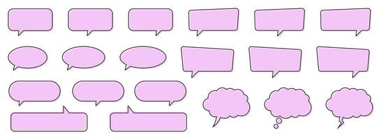 Speech Bubble Set in Pink. Flat Pink Communication Bubbles. Text, Chat, Dialog Icons. vector