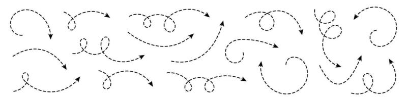 Dashed line arrows with curved shapes. vector
