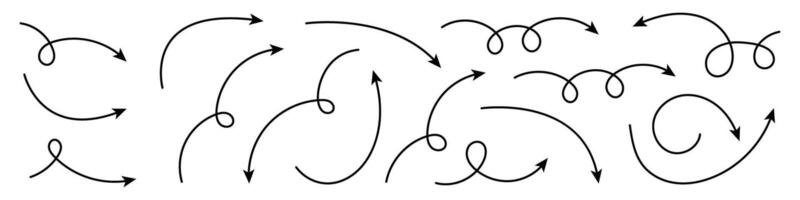 Set of hand drawn arrows. Curved arrows set. vector