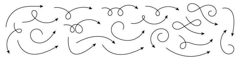 Hand Drawn Curved Arrows Set. Sketch Style Hand Drawn Arrows. vector