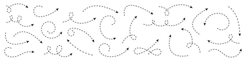 Set of dashed curved arrows with line. vector