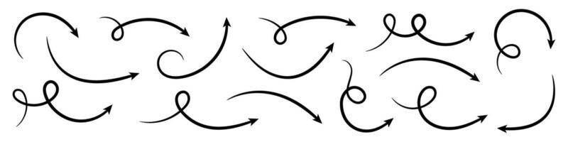 Curved arrow. Set of hand drawn arrows. vector