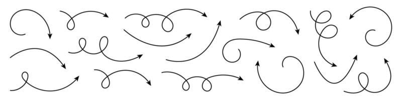 Collection of Doodle Arrows. Curved and Twisted Hand Drawn Arrows. vector