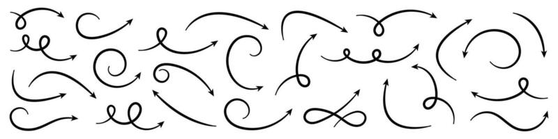 Sketch Style Curved Arrows Collection. vector