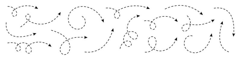 Collection of curved arrows with dashed lines. Minimalist elements for navigation, process visualization, direction and graphic design. vector