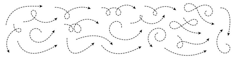 Collection of curved arrows with dashed lines. Minimalist elements for navigation, direction, process visualization, and graphic design. vector