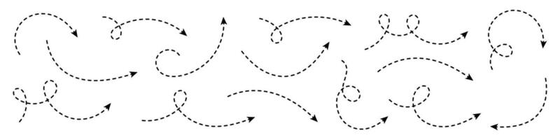 Set of curved dashed arrows. vector