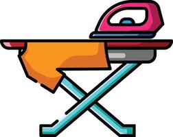 Made in UK Laundry day essentials iron resting on a crisp ironing board icon. vector