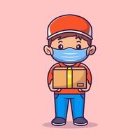 Cute Courier Delivery Package with Mask Cartoon vector