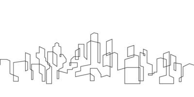 city building one line continuous seamless pattern vector