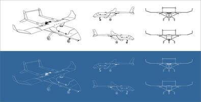 Set military drone UAV frome all view isolated background vector